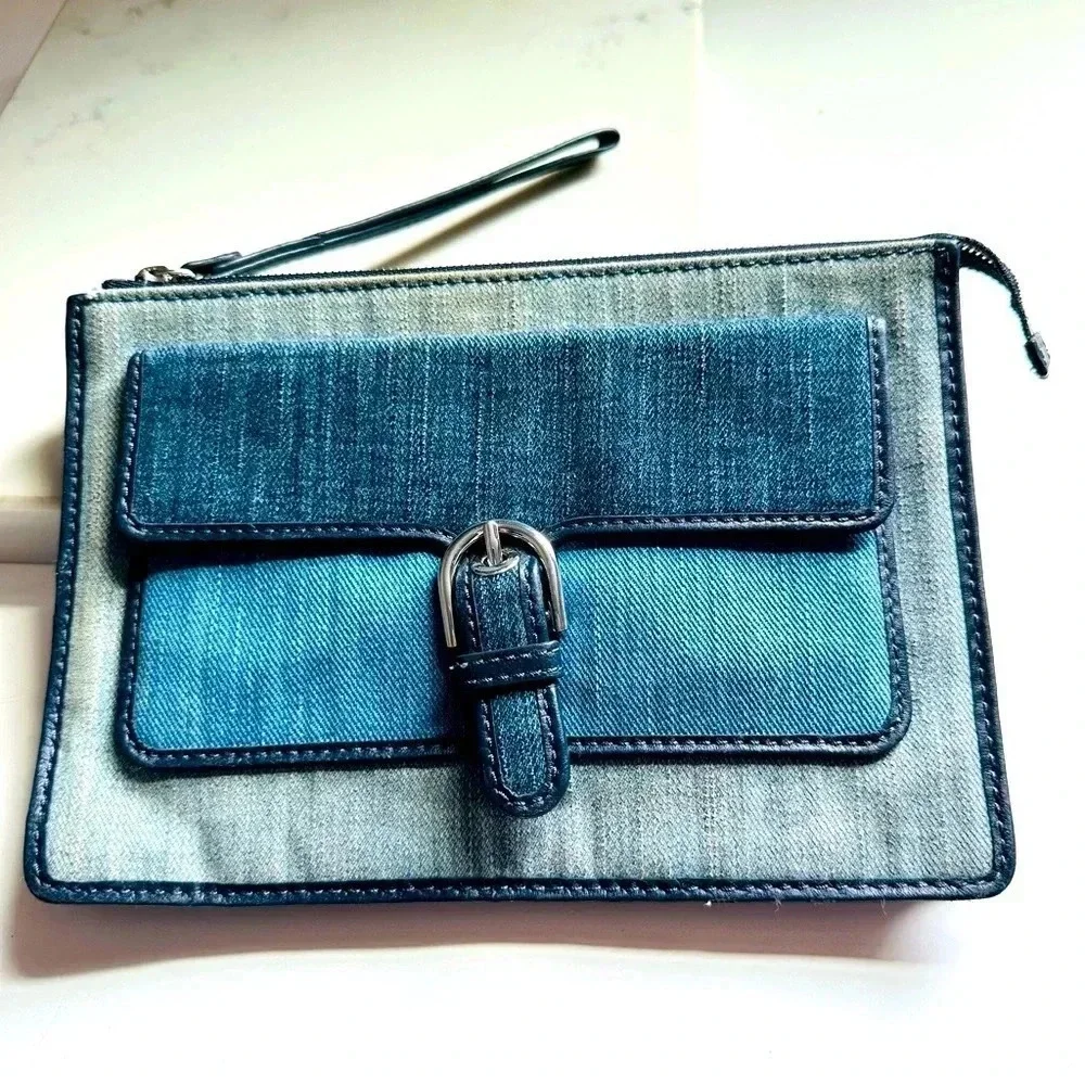 Michael Kors Cooper Medium Wristlet Indigo Light Wash Dark Denim